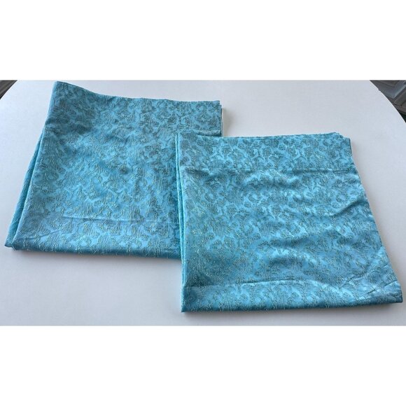 Vintage MCM curtains, shinny aqua blue, narrow, Fiberglass, rod header, pair - Picture 9 of 10